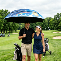 Parapluie de golf à double couche coupe-vent avec impression ciel arc-en-ciel et éclairs, grand parasol personnalisé avec graphique météo pour utilisation en extérieur