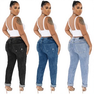 Jeans de Mezclilla Ajustados y Transpirables para Mujer, Tallas Grandes, Diseño Recto, Rotos, Personalizados, Nuevo Diseño, Venta al Por Mayor - Product Image 3