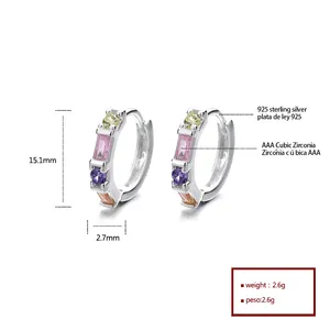 Wholesale Jewelry Minimalist Colorful Zircon Earrings Silver 925 Fashion Jewelry Earrings Huggie Hoop Women