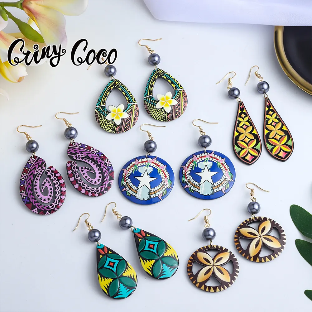 Cring CoCo Blue green Fashion Dangle pearl Earrings Wholesale Polynesian Earrings Hawaiian Jewellery