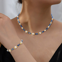 Nouveauté 2026 : Ensemble collier et bracelet faits à la main avec perles de culture d'eau douce et pierres naturelles pour femme