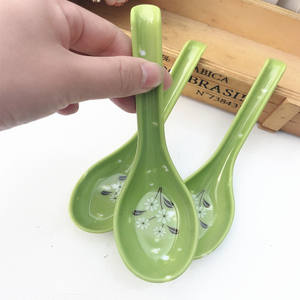 Cuchara infantil de imitación de jade verde, cuchara de arroz con diseño floral de melamina imitación porcelana, vajilla para bebés al por mayor. - Product Image 5