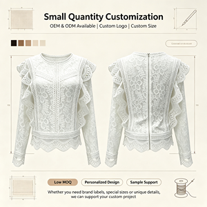 Nouvelle Blouse Femme Style Européen & Américain Coupe Ample Couleur Unie Manches Longues Dentelle Creuse Ourlet Volanté Fermeture Éclair au Dos Top Sexy - Product Image 6