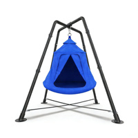 Structure de balançoire en forme de X avec tente intégrée, support de chaise suspendue, capacité de 330 lb, lumières arc-en-ciel, trampoline pour intérieur et extérieur