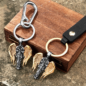 Porte-clés style punk avec croix et ailes, en alliage d'acier inoxydable et cuir, accessoire cadeau unisexe - Product Image 1