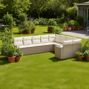 Ensemble de salon de jardin en rotin beige 9 pièces, mobilier d'extérieur au design contemporain avec coussins pour terrasse - Product Image 2