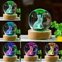 Boule de cristal sculptée en 3D en forme de chat, lampe de nuit avec lumière LED multicolore, cadeau pour les amoureux des chats, décoration de la maison