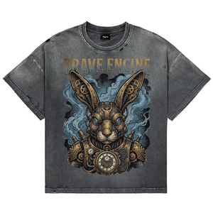 Oversized Vintage Distress Spray Wash Short Sleeve Men’s Breathable T-Shirts <b>Punk</b> Mechanical Rabbit Pocket Watch Print Tees - Product Image 1