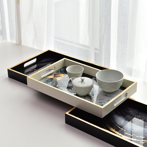 Fonte di fabbrica artista disegno astratto tavolo elegante <span class=keywords><strong>vassoio</strong></span> MDF struttura in <span class=keywords><strong>legno</strong></span> vetro stampa <span class=keywords><strong>vassoio</strong></span> di marmo - Product Image 2