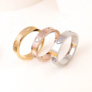 2024 European American New Water Diamond Plain Ring Stainless Steel Non-fading Couple Ring with 18K Gold Plating Fashion Jewelry