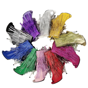 Nuevas Botas de Tacón Fino de PU con Cremallera y Punta Abierta de 10 cm con Pedrería de 4 Pulgadas para Baile en Barra, Estilo Reina de la Noche, Ideales para Verano - Product Image 4