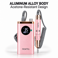 Ponceuse à ongles électrique professionnelle HOWYEA, forte, 30000 tr/min, rechargeable, avec brosse en carbone, rose