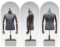 Mannequin homme grande taille pour vitrine, veste, mannequin en bois, bras flexibles, lin noir, demi-corps supérieur, mannequin de costume masculin pour l'affichage