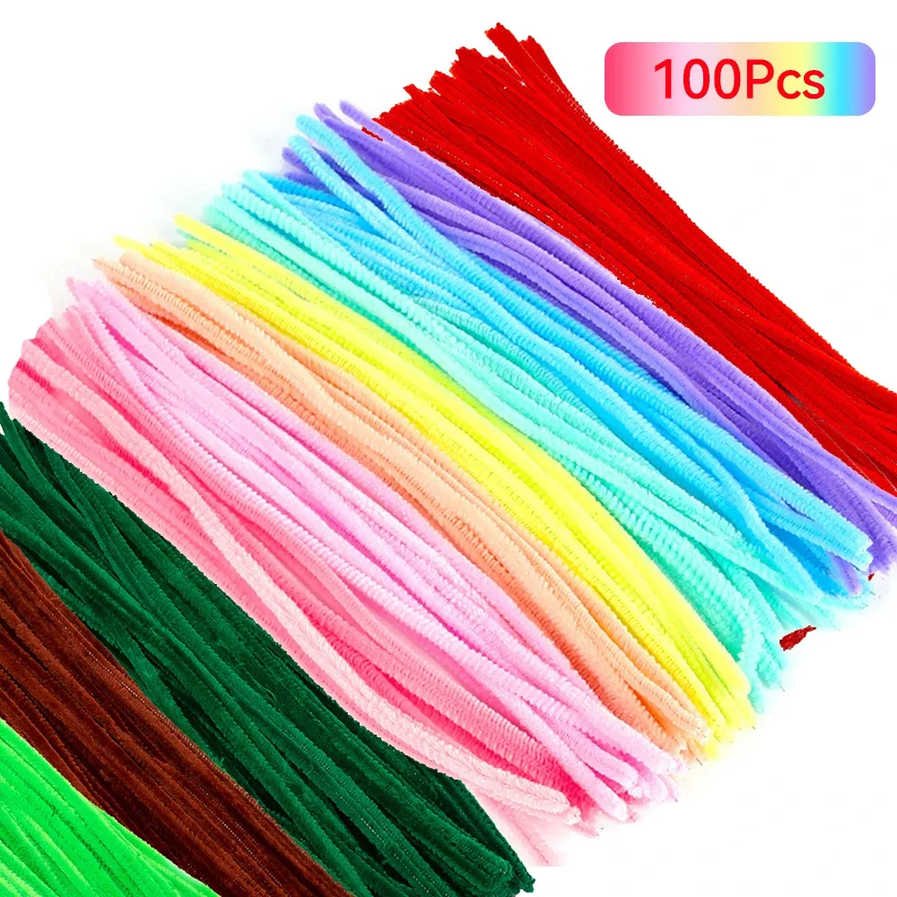 Limpador de canos de chenille, brinquedo educativo de pelúcia para crianças, artesanato colorido, brinquedo artesanal DIY, 100 unidades