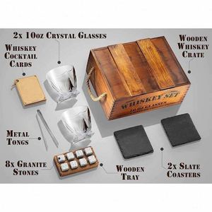 Coffrets cadeaux personnalisés avec logo, pierres à whisky en granit, verres à whisky bourbon, coffret cadeau pour hommes, verre à whisky, boîte en bois, cadeaux associés - Product Image 3