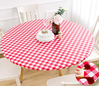 Couverture de Table en vinyle à carreaux rouge et blanc, meubles ronds, avec support en flanelle, élastique, imperméable et amovible, pour intérieur et extérieur