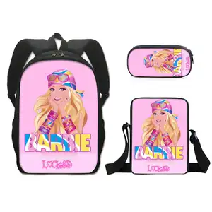 OEM Barbie Princess School Bag Three Piece Barbie Polyester Single Layer Pen Bag Small Body Bag Girls Backpack