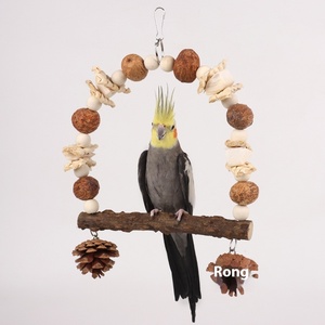 Set di altalena pappagallo di lusso noci pigne di frutta selvatica ossa di seppia pepe legno-giocattoli da masticare per animali domestici di alta qualità alleviano la noia - Product Image 3