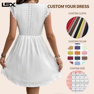 Vestido Casual Blanco Estilo Vintage Francés Personalizado, Corte en A, Tejido Jacquard, Cuello en V, Encaje Elástico Calado, Manga Mariposa - Product Image 2