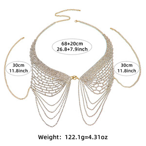 Chaîne de corps transfrontalière tendance, motif ailes d'ange, style européen et américain, richement ornée de diamants brillants et de pampilles - Product Image 3