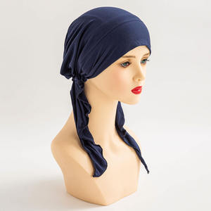 Women's New Multi-Color Jersey <b>Hijab</b> Inner <b>Caps</b> Fashionable Long-Tail Headband Lady Arabic Style Solid Color Multi-Color Muslim - Product Image 2