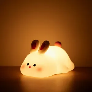 LED Cute Rabbit Night Light USB Rechargeable Night Lamp Touch Sensor Silicone Mood light Lamp for Kids Bedroom Decor