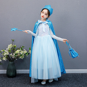 CM181 <span class=keywords><strong>Luxe</strong></span> <span class=keywords><strong>Elsa</strong></span> Anna Princesse Cape À Capuche Sequin Anniversaire Robe De Noël Cape Cape pour Filles Cosplay Costume - Product Image 2