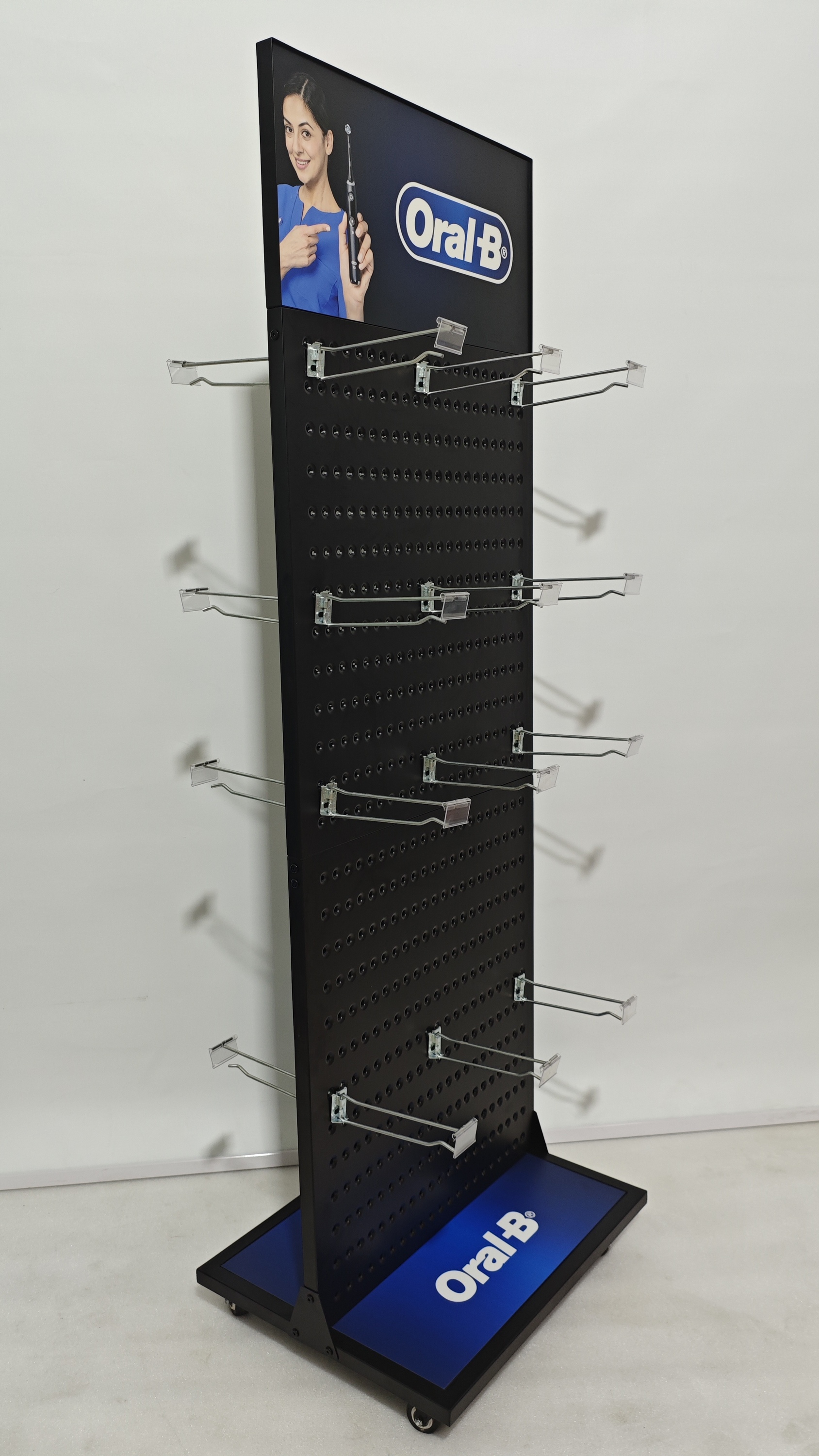 Electronic Toothbrush Display Stand Black Double Sided Pegs Board Display Racks Floor Stand Metal Shelf with Hooks — view 2