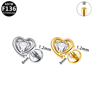 G23 <b>Titanium</b> Heart <b>Stud</b> Earrings With Zircon Inlay Internal Thread Fashionable Luxury Gift Jewelry - Product Image 5