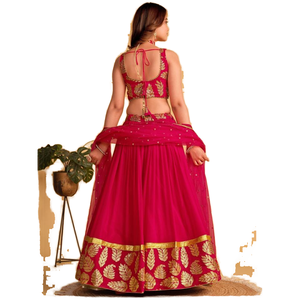 Merveilleuses paillettes roses Georgette Lehenga Choli avec des robes de soirée élégantes Dupatta - Product Image 1