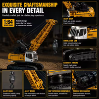 Mini grue RC Crawler 1/64, véhicule d'ingénierie télécommandé 2,4 GHz avec lumières et sons, jouet de bureau pour enfants et collectionneurs