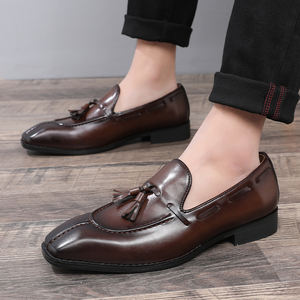 Chaussures décontractées en cuir pour hommes, mocassins Penny britanniques à bout pointu, tendance, chaussures plates habillées pour hommes - Product Image 1