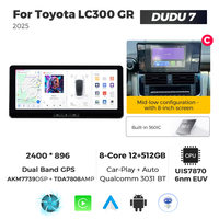 Radio con Pantalla Android MEKEDE DUDU7 para Auto, Navegación GPS, Multimedia para Auto, Car-play, para Toyota LC300 GR 2022-2025 de 12.3 Pulgadas