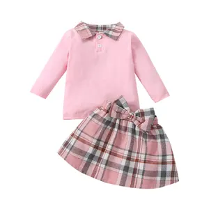 新生婴儿服装长袖衬衫格子短裙套装小女孩棉套装春季学步女孩服装套装