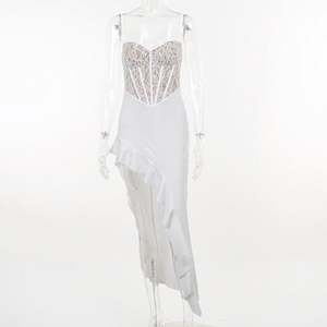 Nouveau personnalisé tricoté col en v dentelle discothèque <span class=keywords><strong>robe</strong></span> de soirée épissage Sexy transparent mince Maxi femmes <span class=keywords><strong>jupon</strong></span> - Product Image 2