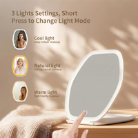 Mini miroir de poche pliable pour le bureau, écran tactile, 3 couleurs LED, à intensité variable, rechargeable par USB