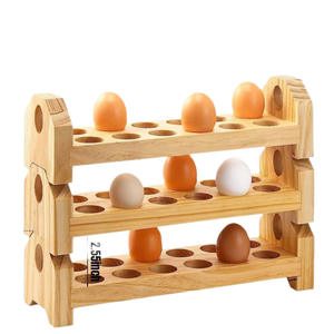 Wooden Egg <b>Storage</b> Rack 20 Capacity Stackable Desktop Organizer <b>For</b> <b>Fridge</b> Cabinet Chicken Duck Eggs Solid Wood Holder - Product Image 1