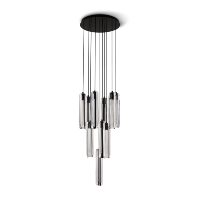 Lustre en cristal noir à suspension, style nordique minimaliste moderne, en laiton, avec éclairage LED, pour plafond haut, lampe suspendue, luminaire suspendu