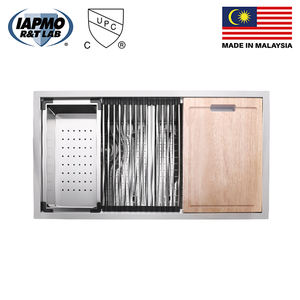 Tazón Rectangular de 33 pulgadas hecho a mano, diseño moderno, estación de trabajo, fregadero de cocina de tres tazones, acero inoxidable 304, un solo orificio, - Product Image 2