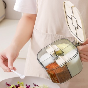 Boîte à épices de luxe à cinq compartiments en plastique épaissi avec cuillère, organisateur multifonctionnel pour cuisine domestique - Product Image 5