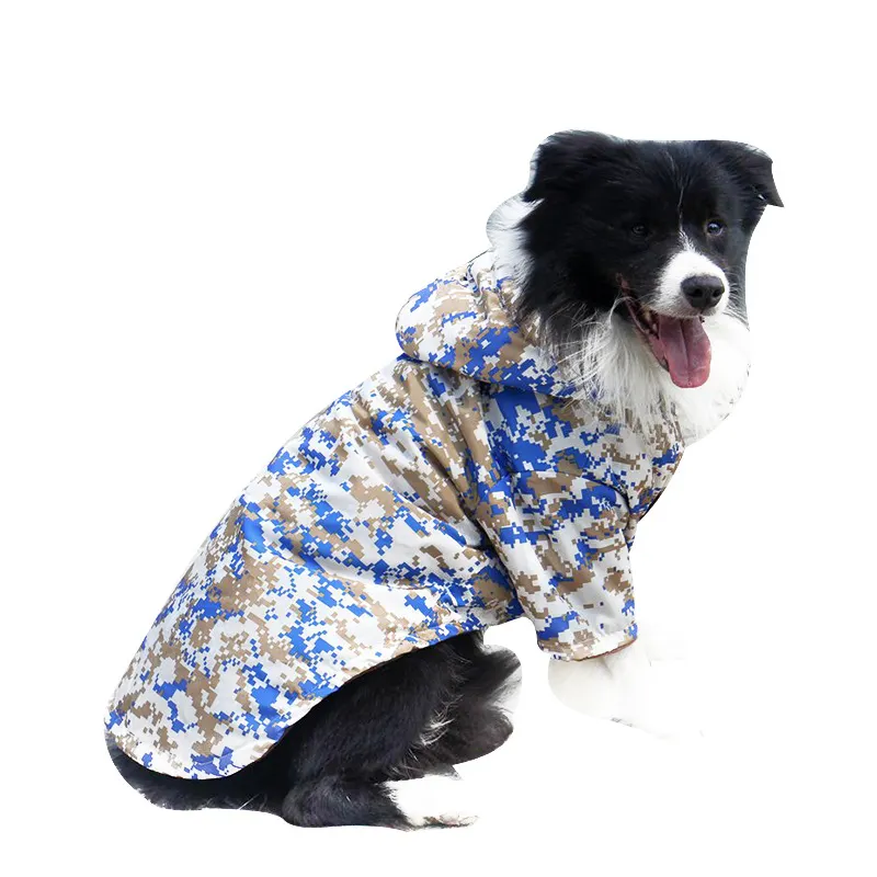 Jaqueta poncho cão quente design de 2023, casaco para cães grandes com caça aquecida