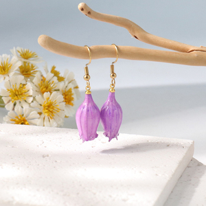 Modernos Pendientes <span class=keywords><strong>de</strong></span> Acero Inoxidable con Forma <span class=keywords><strong>de</strong></span> Flor y Campana, Pendientes Colgantes con Flores Reales, Hechos a Mano, Regalo <span class=keywords><strong>de</strong></span> Orquídea - Product Image 1