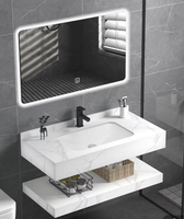 Ensemble de meuble-lavabo mural de luxe moderne en ardoise avec double vasque, miroir intelligent, facile à nettoyer et résistant à l'eau