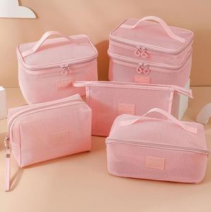 Sacs à maquillage en maille, trousse de toilette en maille, trousse de toilette portable, pochette zippée pour organiser les voyages, pochettes de maquillage et de toilette - Product Image 3