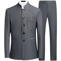 Vente en gros usine Zhongshan – Ensemble de costume traditionnel chinois pour homme, coupe ajustée, col montant, motif dragon, idéal pour mariage