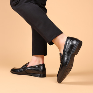 Mocassins en cuir pour hommes à bout pointu, à enfiler, semelle extérieure en caoutchouc souple, chaussures d'été formelles pour affaires - Product Image 4