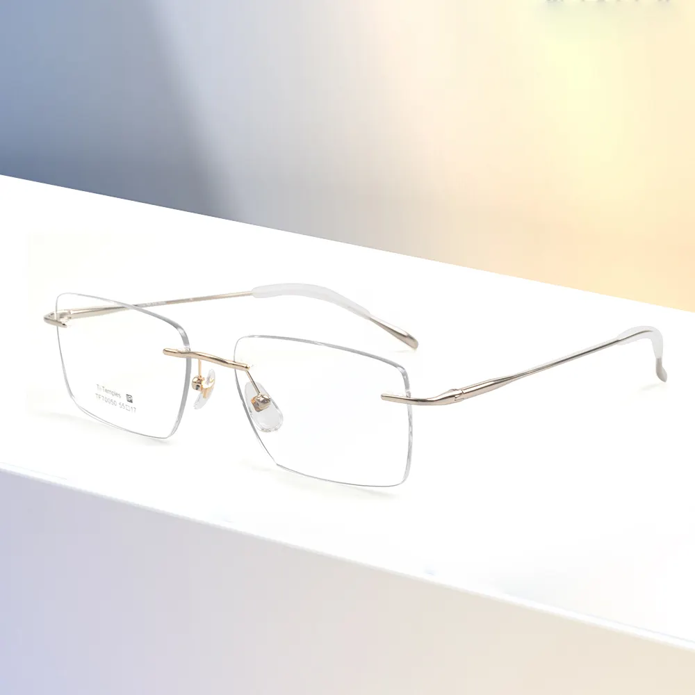 Alta Qualidade Personalizado Retângulo Rimless Titanium Optical Frame Óculos Óculos Óculos Para Homens E Mulheres De Negócios