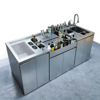 Station de bar à cocktails réfrigérée professionnelle en acier inoxydable, double porte, anti-buée, comptoir de bar personnalisé, bac à glace, usage commercial