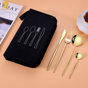 Ensemble de <span class=keywords><strong>Couverts</strong></span> de Voyage de Luxe LEHAO en Acier Inoxydable Doré, Moderne et Personnalisé, avec Fourchette, Couteau et Cuillère, Finition Poli Miroir, avec <span class=keywords><strong>Pochette</strong></span> de Rangement, pour la Rentrée Scolaire - Product Image 2