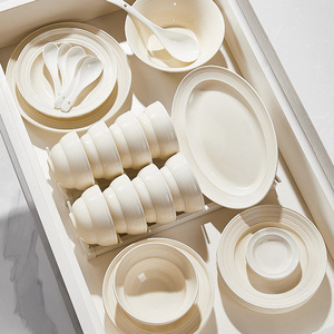 <strong>Cream</strong> Style High-Grade Beautiful Embossed Light Luxury Pottery Ceramic Dinnerware Sets with Cup Kit-Business <strong>Gift</strong> - Product Image 1